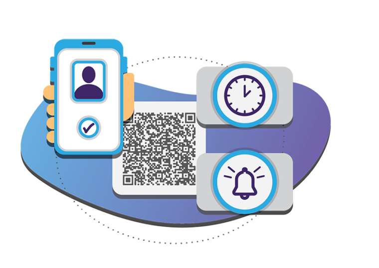 A mobile phone capturing a QR code, illustrating the seamless connection between Neuven Solutions time & attendance software and worker payroll.